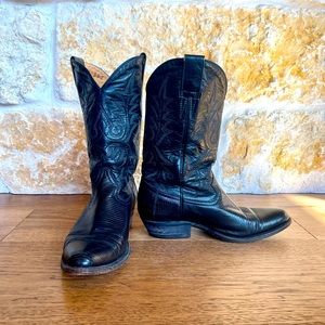 Black Lizard & Leather Cowgirl Boots - Pradera Boots
